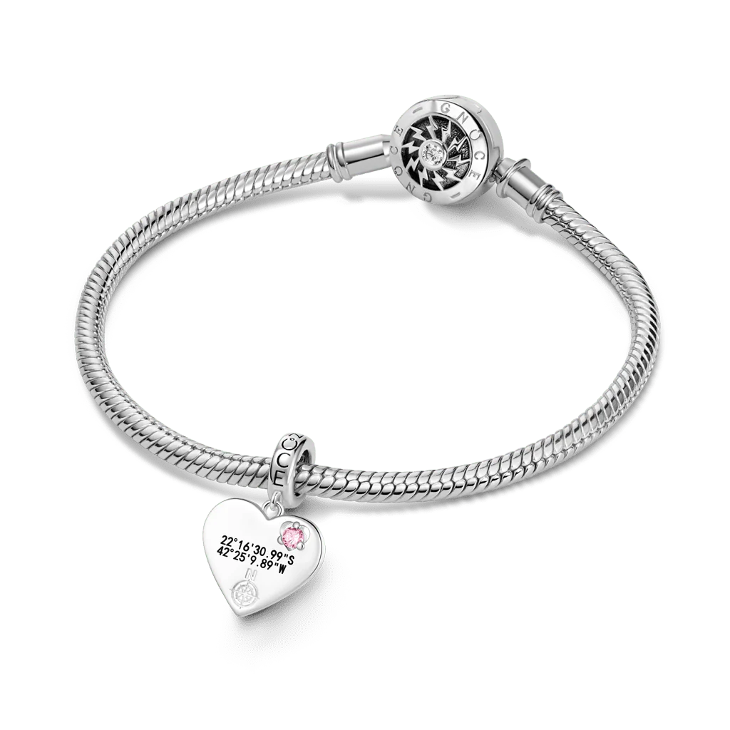 Gnoce  Heart GPS Coordinate Engravable Charm Platinum-plated Silver Blend - Image 3