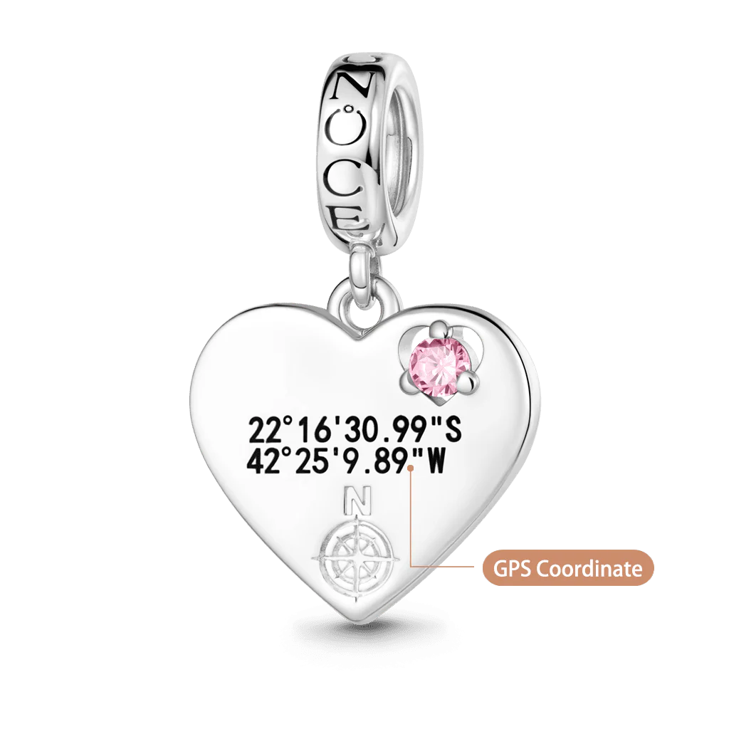 Gnoce  Heart GPS Coordinate Engravable Charm Platinum-plated Silver Blend - Image 5