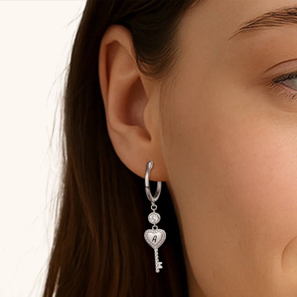 Gnoce Personalized Heart Key Hoop Earrings - Image 2