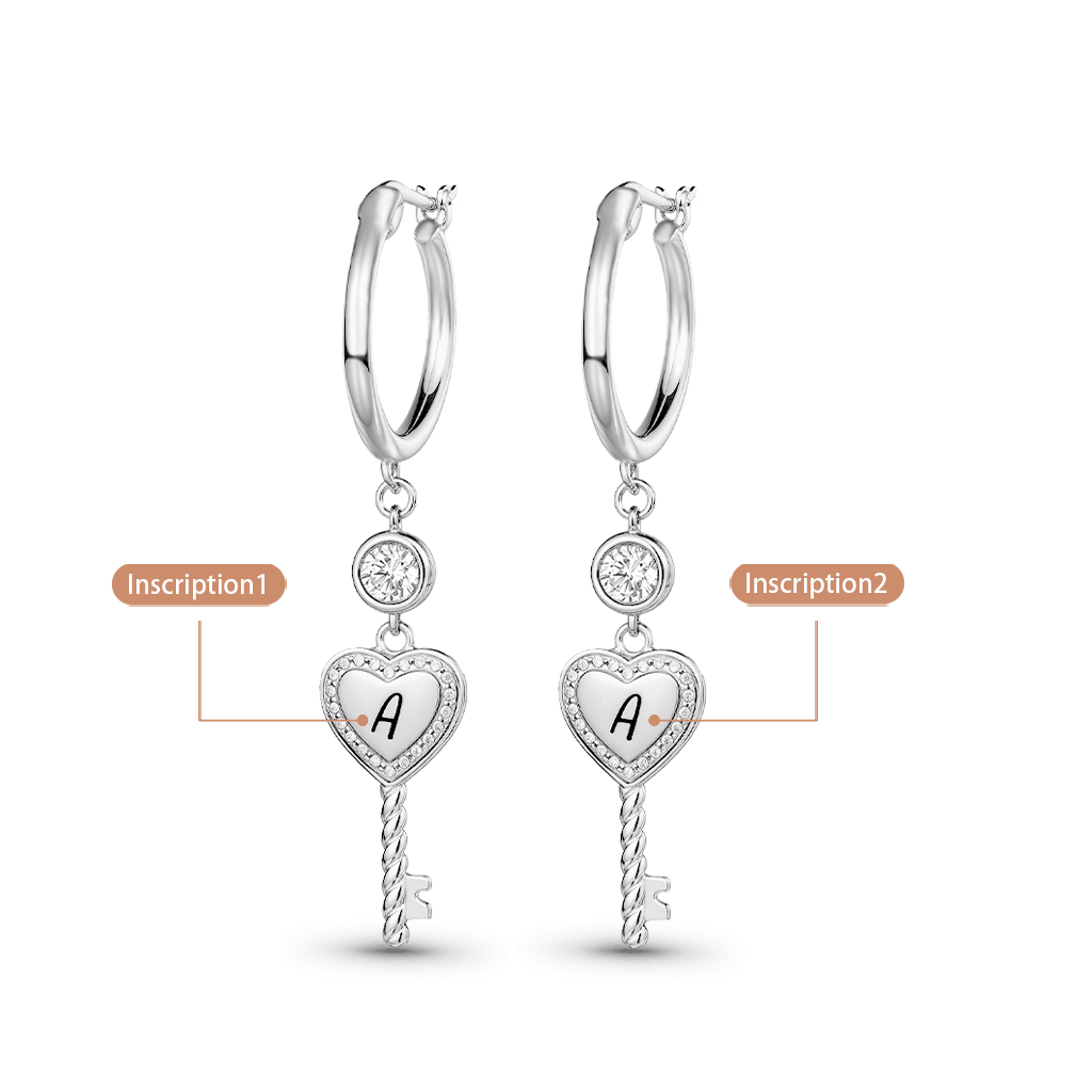 Gnoce Personalized Heart Key Hoop Earrings - Image 3