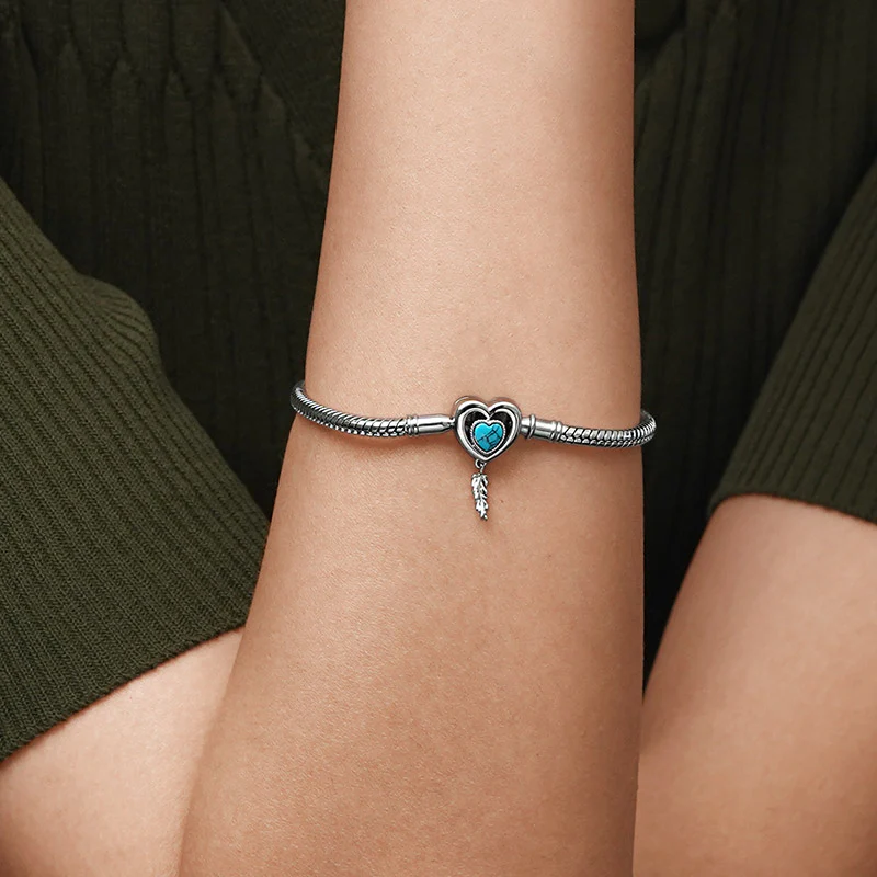 Gnoce Heart Lock with Feather Bracelet Platinum-plated Silver Blend - Image 5
