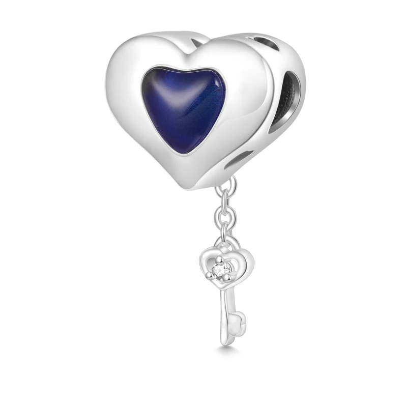 Gnoce Engravable Heart Lock Key Mood Charm Platinum-plated Silver Blend - Image 2