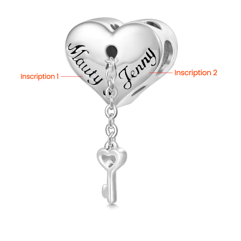 Gnoce Engravable Heart Lock Key Mood Charm Platinum-plated Silver Blend - Image 3