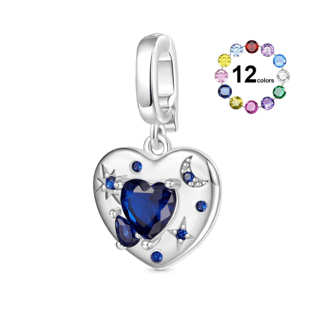Gnoce Birthstone Heart Moon Clasp Clusters Charm Platinum-plated Silver Blend