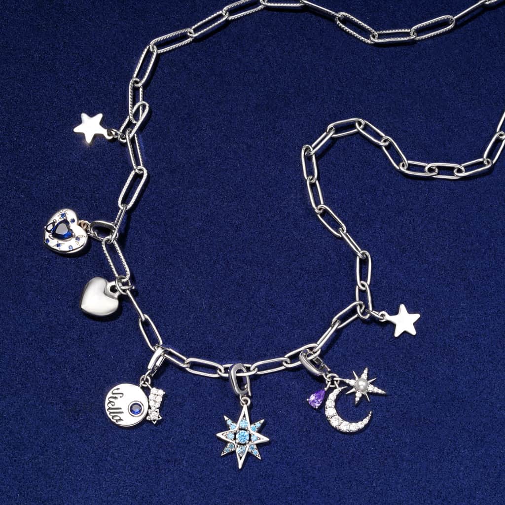 Gnoce Birthstone Heart Moon Clasp Clusters Charm Platinum-plated Silver Blend - Image 3
