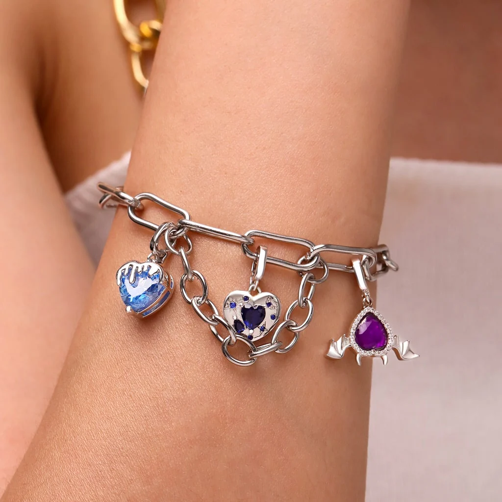 Gnoce Birthstone Heart Moon Clasp Clusters Charm Platinum-plated Silver Blend - Image 6
