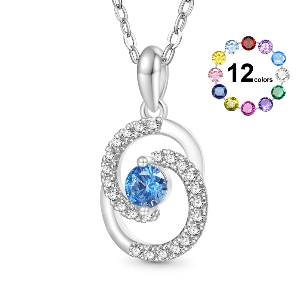 Gnoce Birthstone Heart of the Ocean Round Necklace