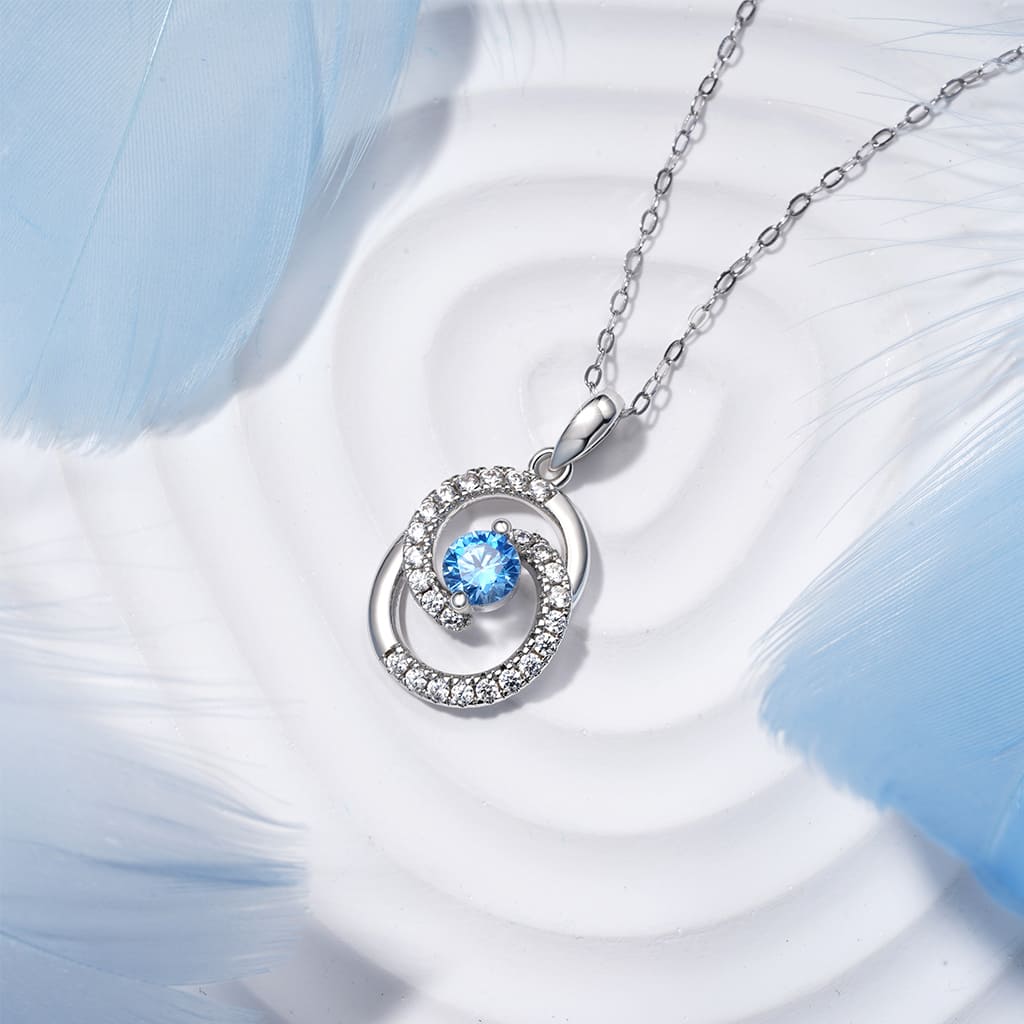 Gnoce Birthstone Heart of the Ocean Round Necklace - Image 4