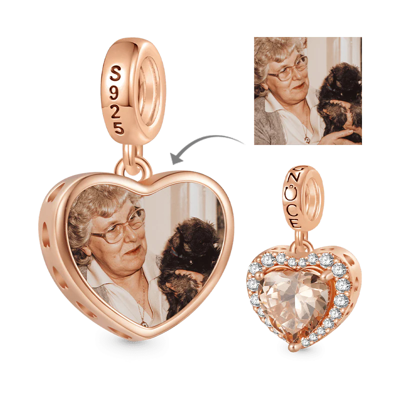 Gnoce Heart Personalized Photo Charm Platinum-plated Silver Blend