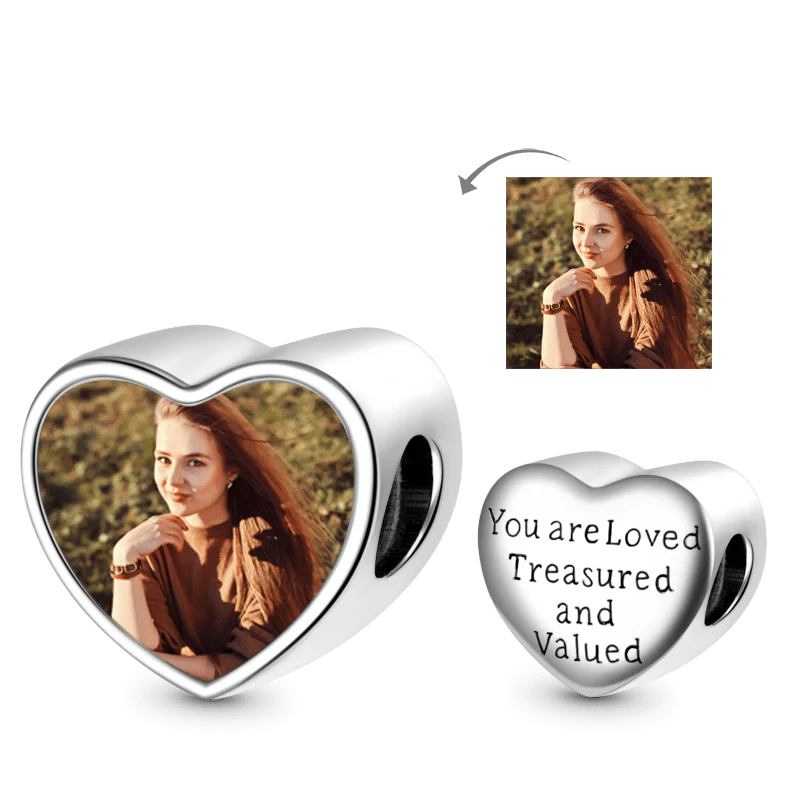 Gnoce Heart Personalized Photo Charm Platinum-plated Silver Blend