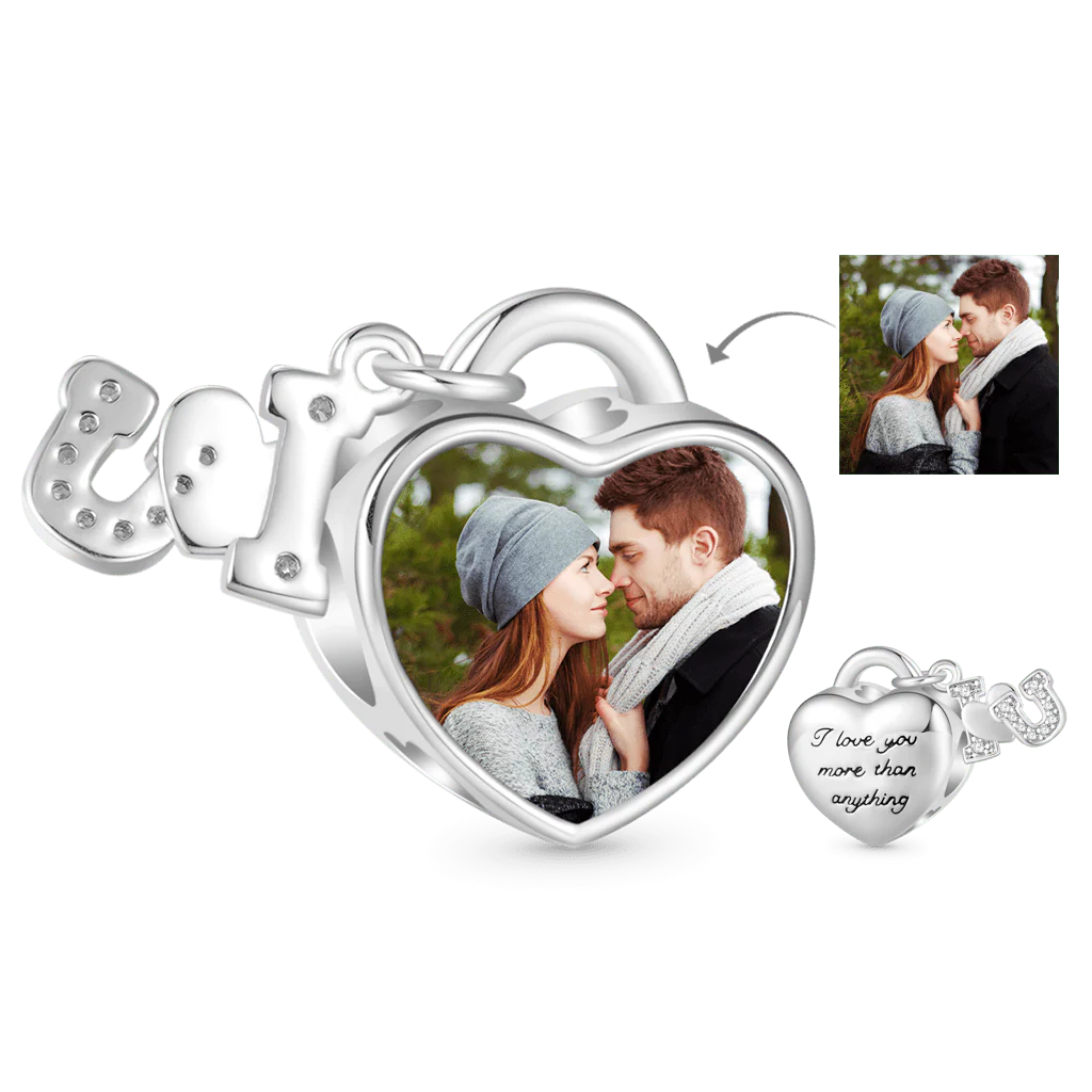 Gnoce Heart Personalized Photo Charm Platinum-plated Silver Blend
