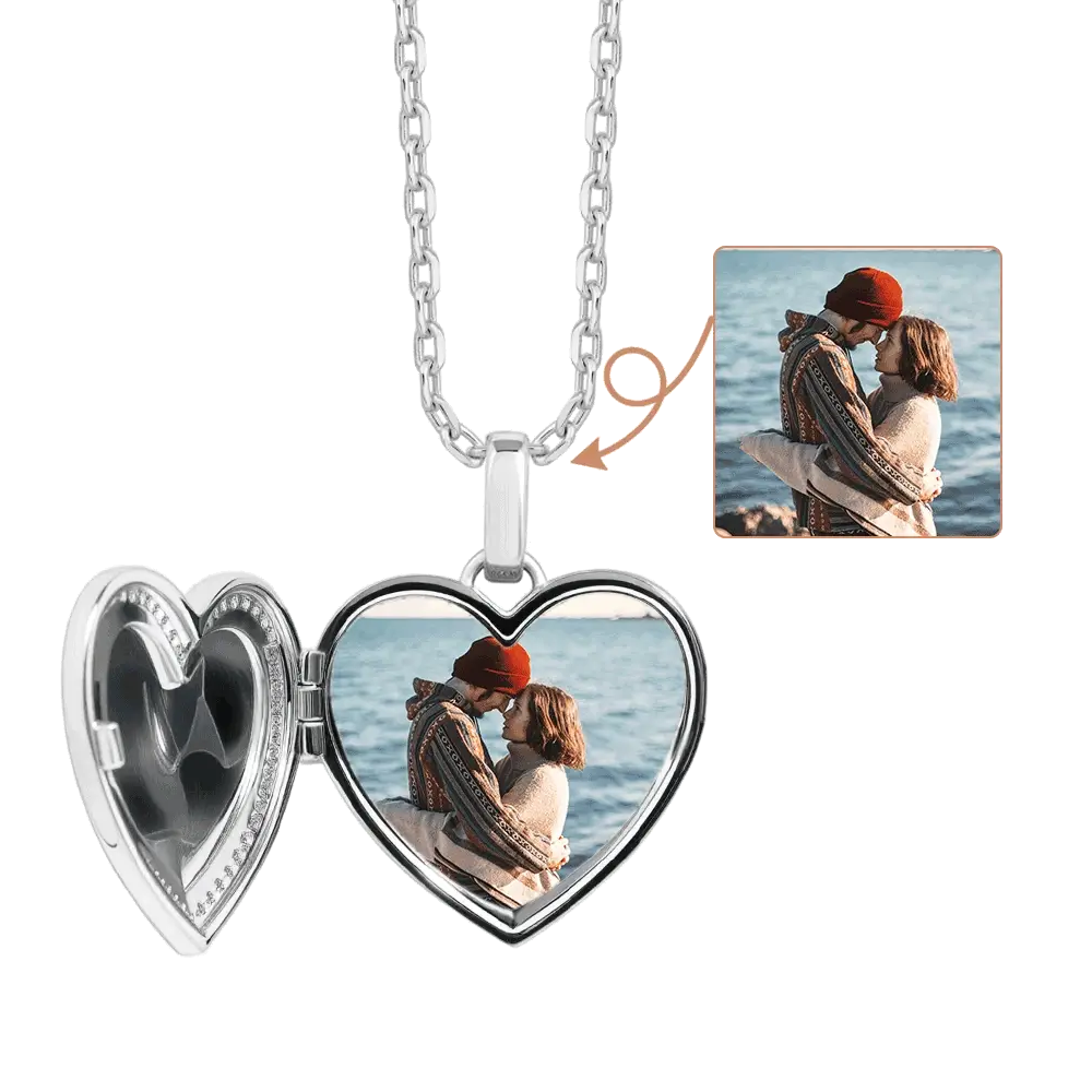 Gnoce Personalized Heart Photo Locket Necklace with Birthstone – Custom Engravable Jewelry