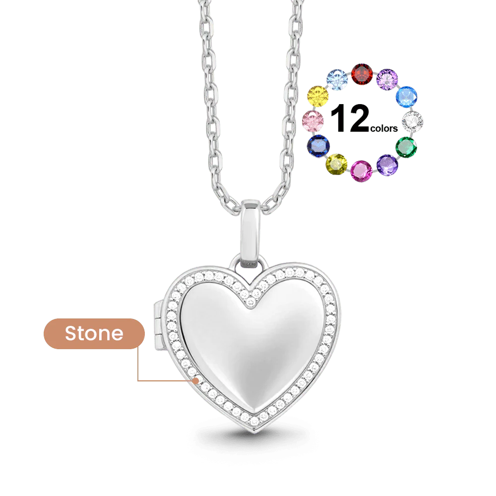 Gnoce Personalized Heart Photo Locket Necklace with Birthstone – Custom Engravable Jewelry - Image 2