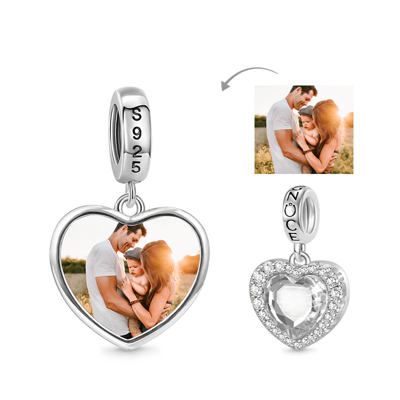 Gnoce Sparkling Heart Personalized Photo Charm Platinum-plated Silver Blend