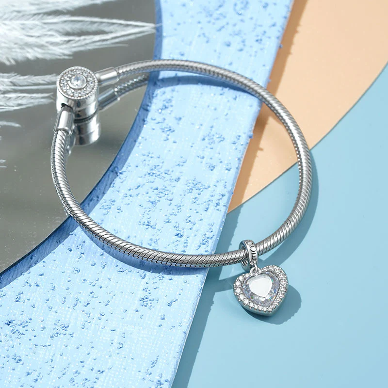 Gnoce Sparkling Heart Personalized Photo Charm Platinum-plated Silver Blend - Image 2