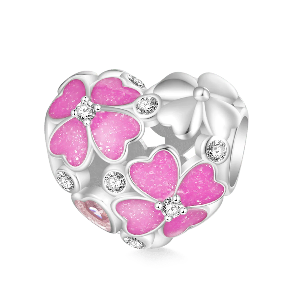 Gnoce Heart Pink Four Leaf Clover Charm