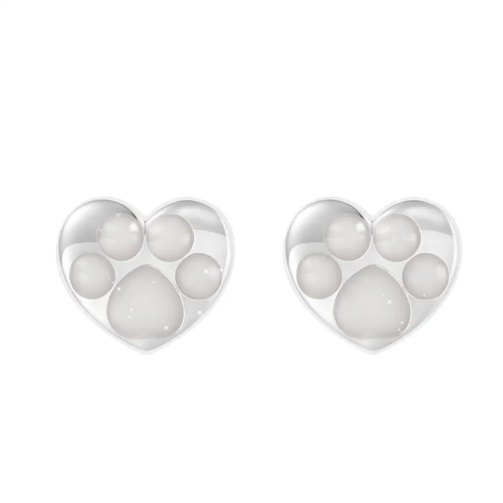 Gnoce Glow-in-the-Dark Heart Puppy Paw Stud Earrings Platinum-plated Silver Blend