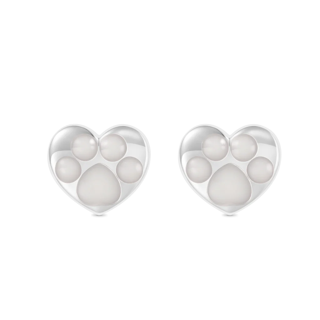 Gnoce Glow-in-the-Dark Heart Puppy Paw Stud Earrings Platinum-plated Silver Blend - Image 2
