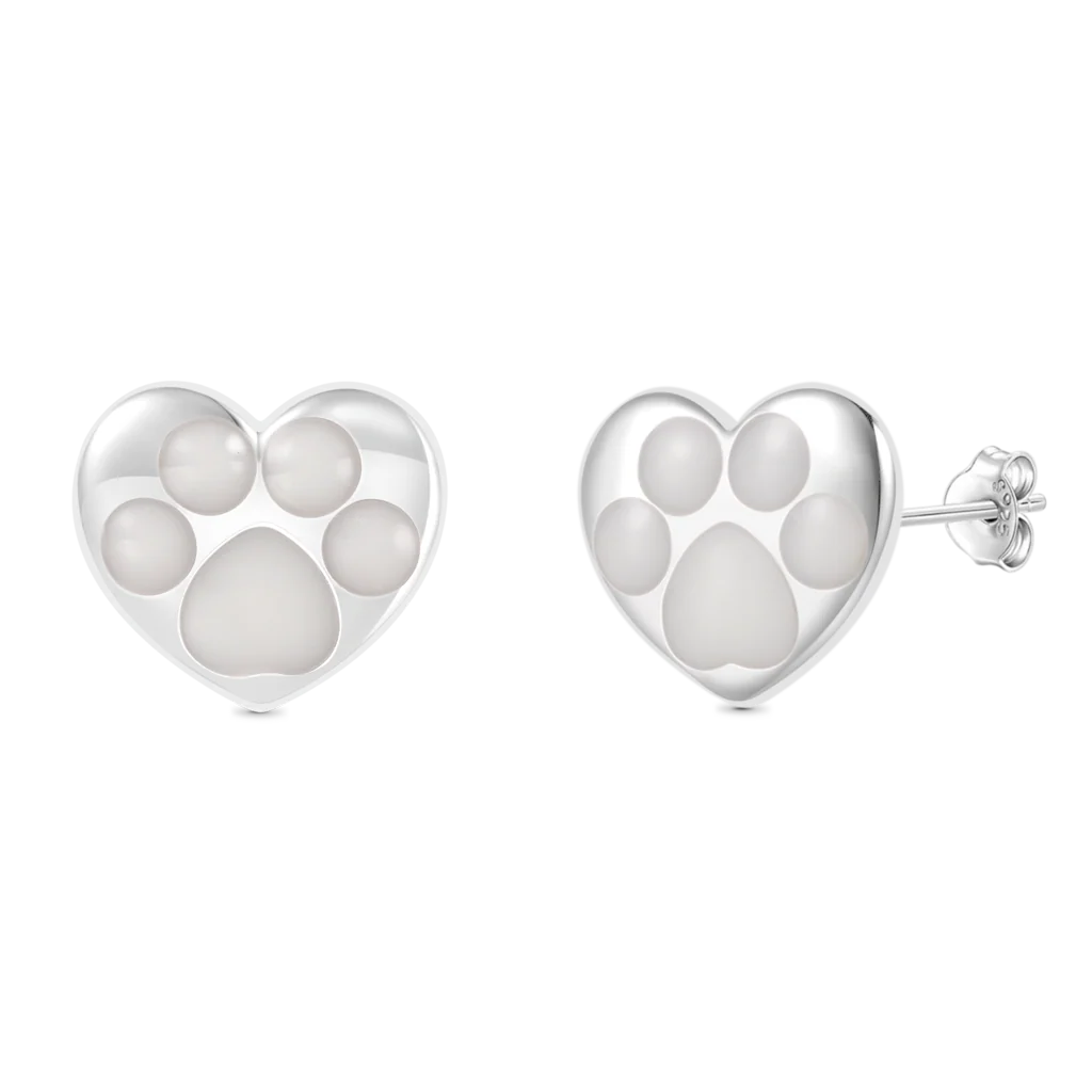 Gnoce Glow-in-the-Dark Heart Puppy Paw Stud Earrings Platinum-plated Silver Blend - Image 3