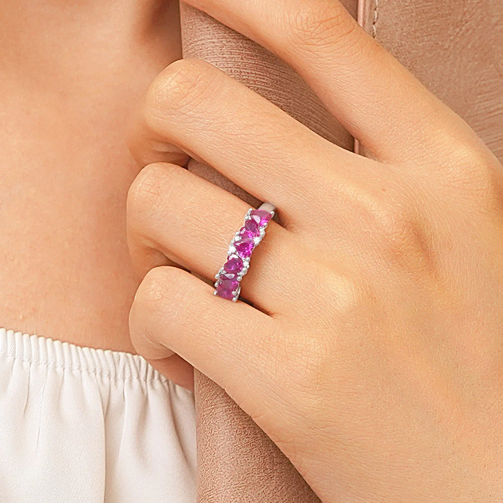 Gnoce Eternity Pink Band Ring Platinum-plated Silver Blend - Image 5