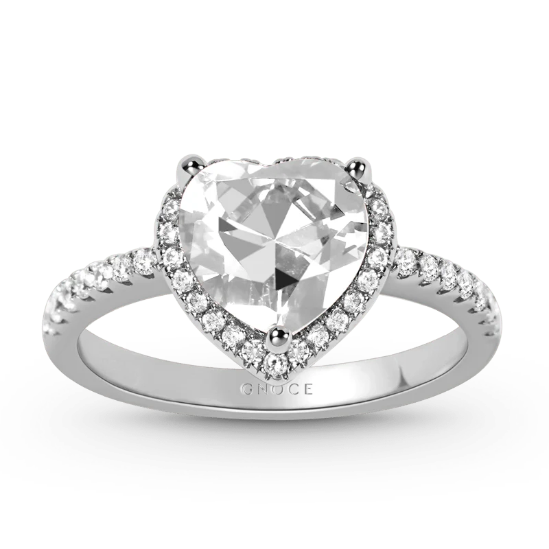 Gnoce Heart Shaped Halo Engagement Ring Platinum-plated Silver Blend