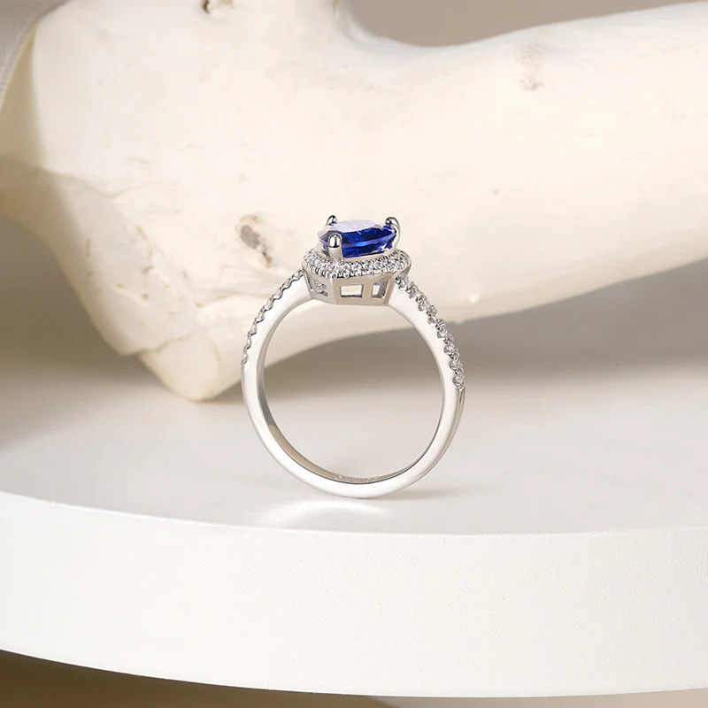 Gnoce Royal Blue Heart-shaped Promise Ring Platinum-plated Silver Blend - Image 4