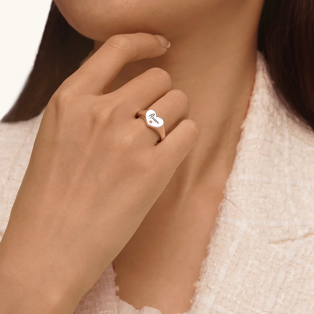 Gnoce Engravable Birthstone Heart Signet Ring - Image 5