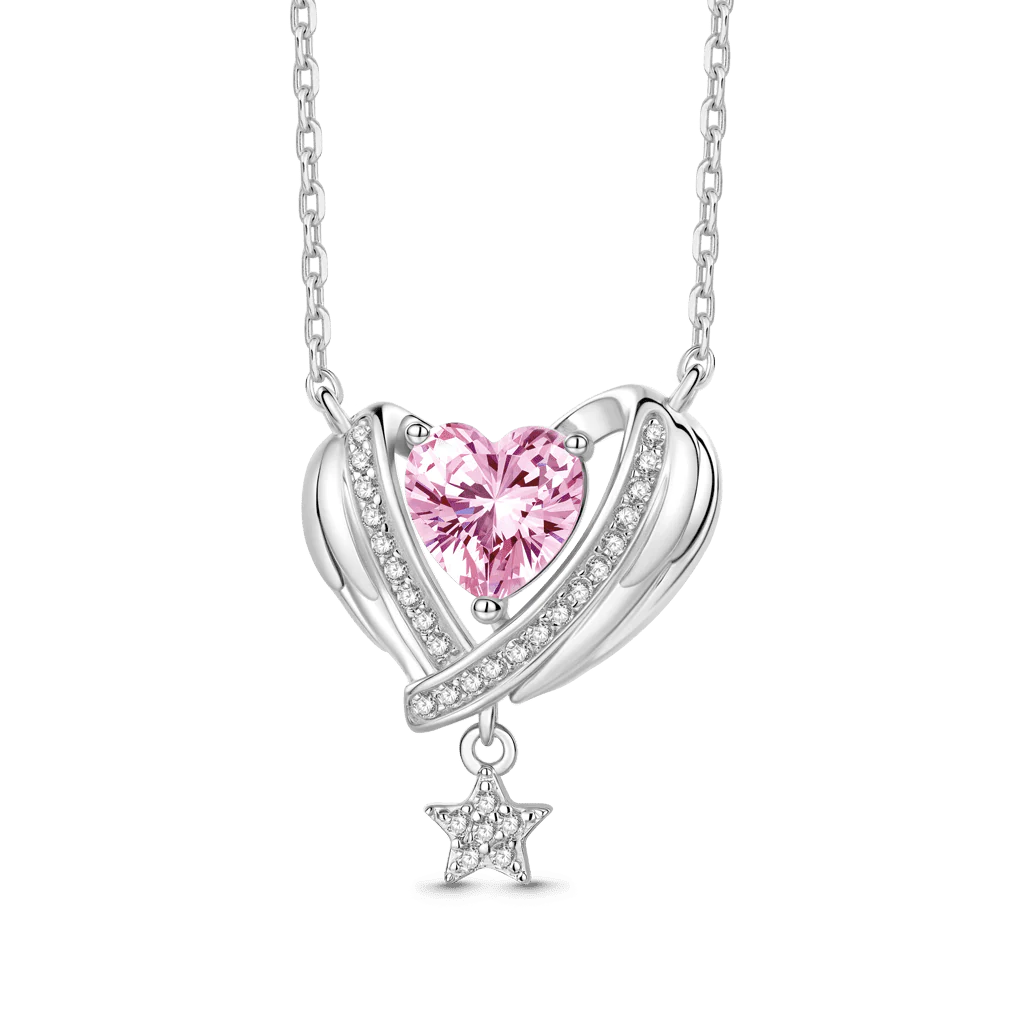 Gnoce Heart & Star Necklace Platinum-plated Silver Blend