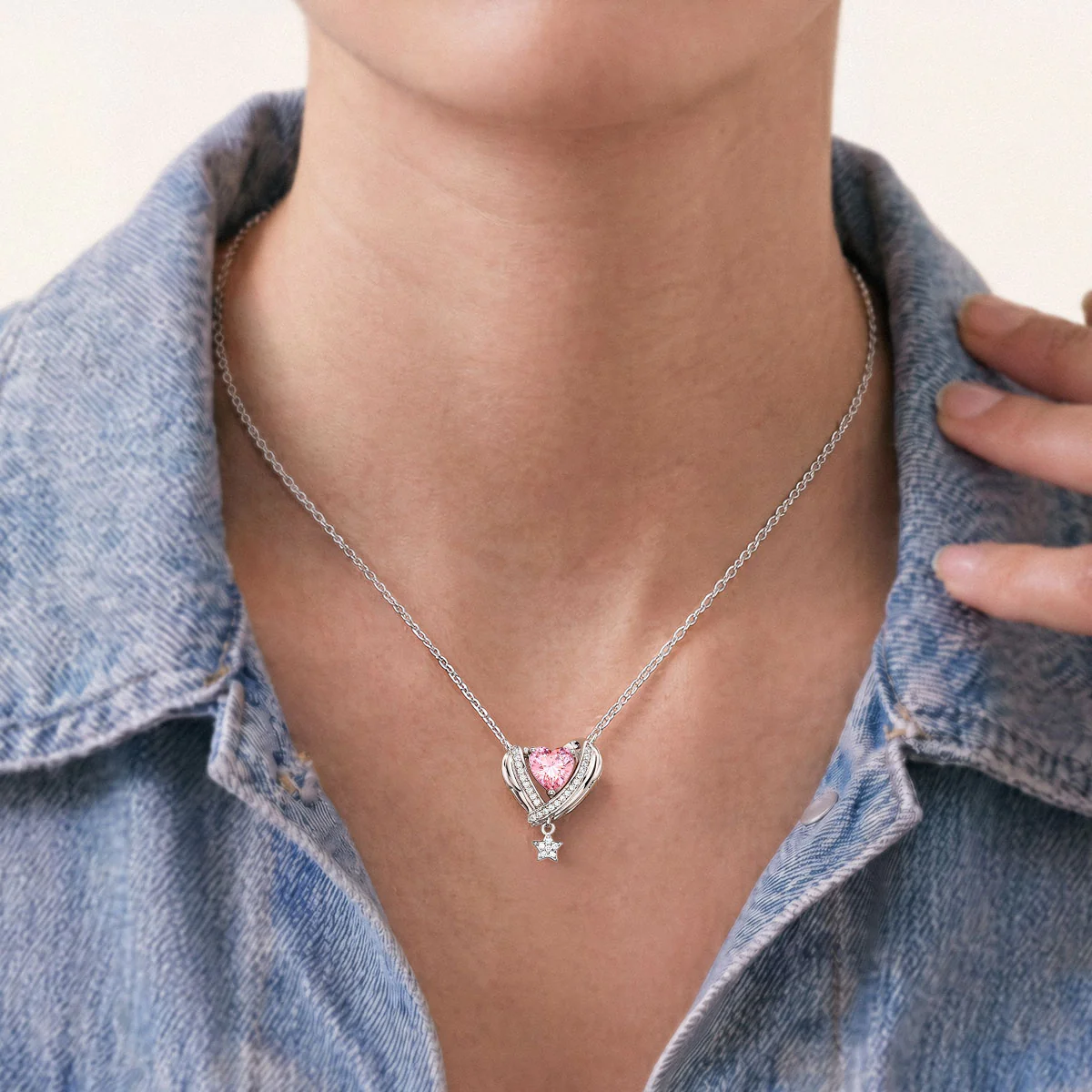 Gnoce Heart & Star Necklace Platinum-plated Silver Blend - Image 2