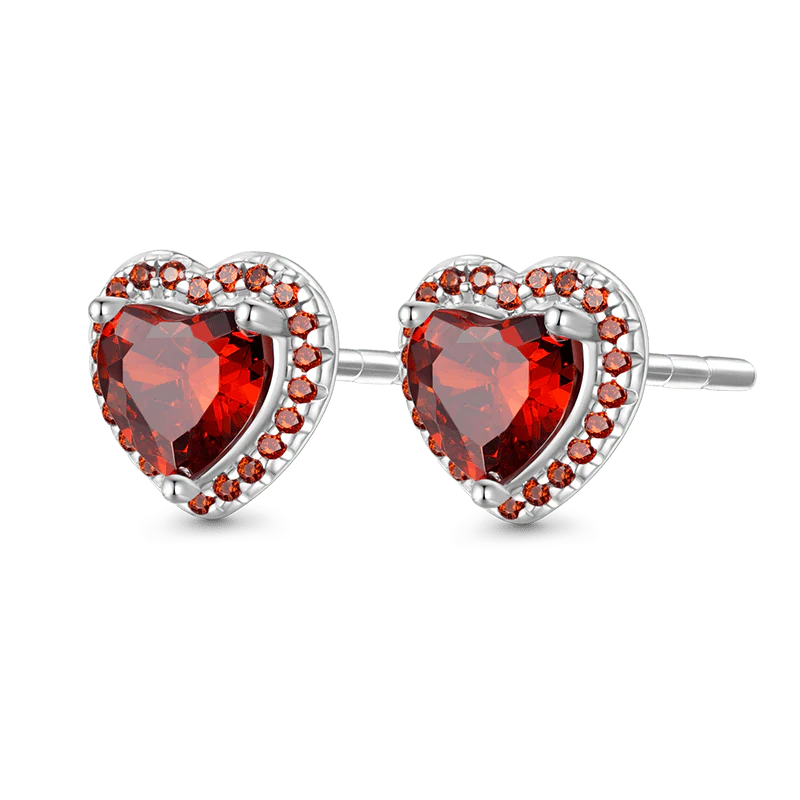 Gnoce Red Heart Birthstone Stud Earrings - Image 2