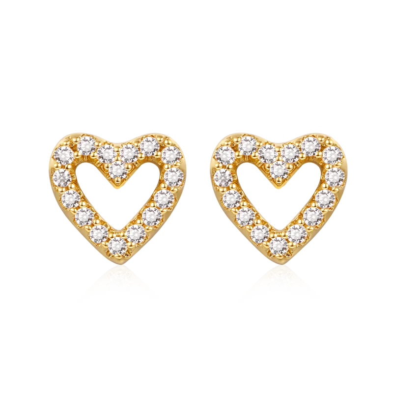 Gnoce Diamond Heart Stud Earrings Platinum-plated Silver Blend
