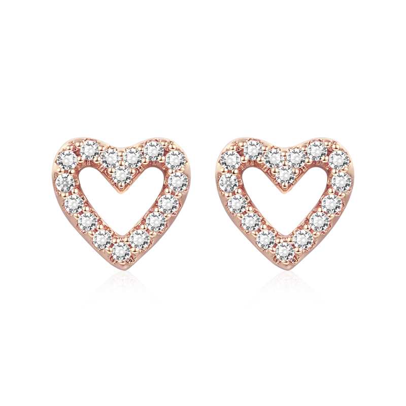 Gnoce Diamond Heart Stud Earrings Platinum-plated Silver Blend - Image 2