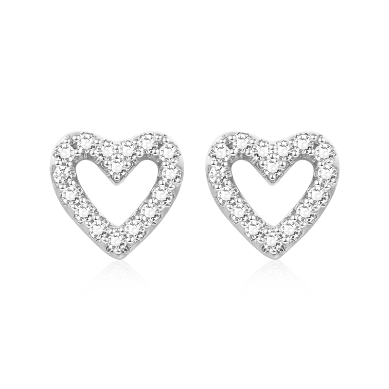 Gnoce Diamond Heart Stud Earrings Platinum-plated Silver Blend - Image 3