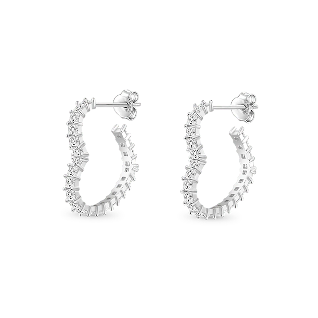 Gnoce Princess Cut Love Heart Stud Earrings Platinum-plated Silver Blend