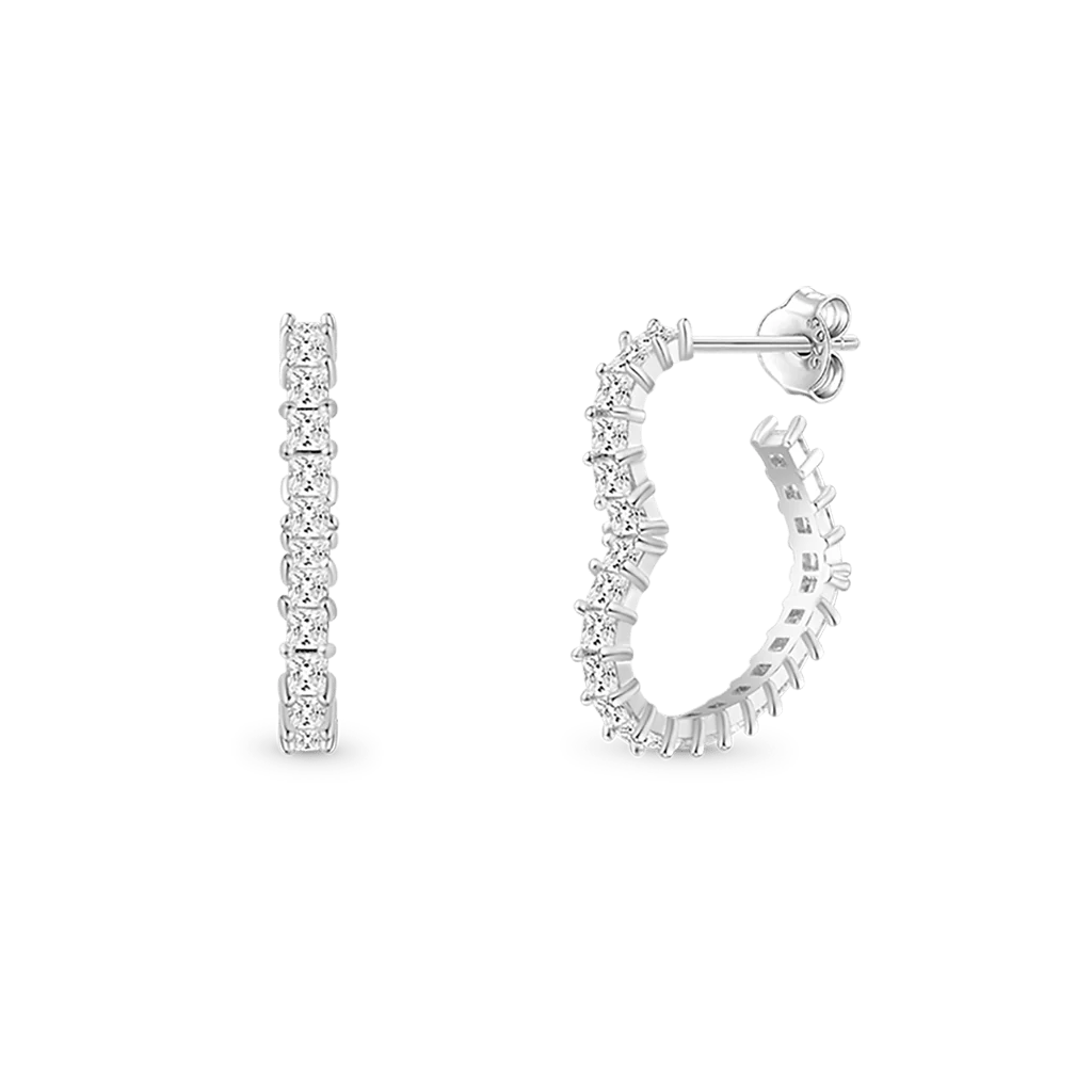 Gnoce Princess Cut Love Heart Stud Earrings Platinum-plated Silver Blend - Image 2