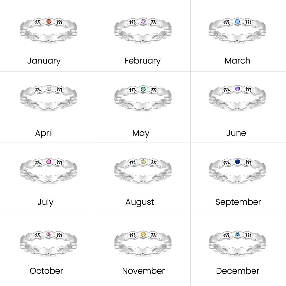Gnoce Mom Heart Birthstone Teardrop Eternity Band Ring - Image 3