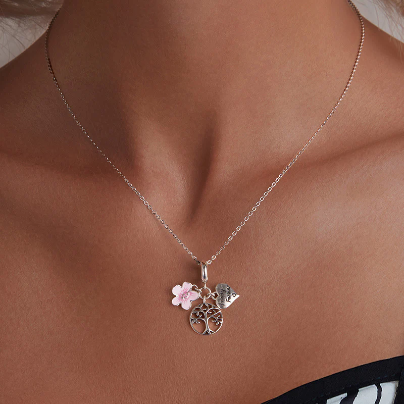 Gnoce Pink Flower Tree of Life Heart Triple Pendant Dangle Charm - Image 7