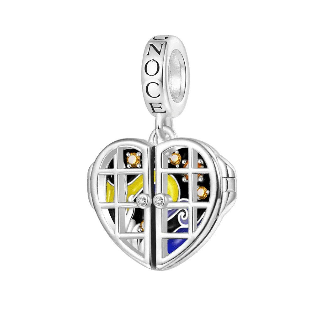 Gnoce Openable Heart Window & Galaxy Charm Platinum-plated Silver Blend