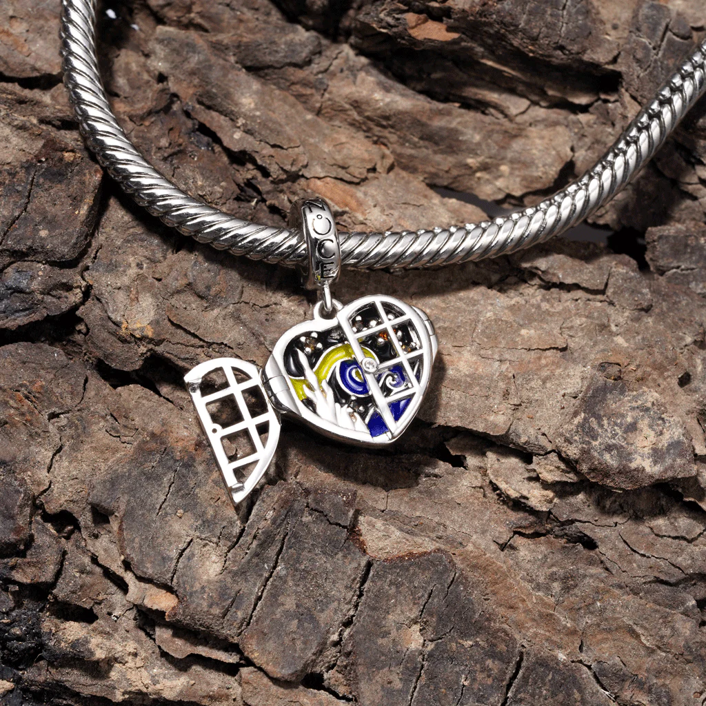Gnoce Openable Heart Window & Galaxy Charm Platinum-plated Silver Blend - Image 5