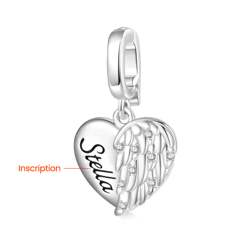 Gnoce Engravable Heart Wings Clasp Clusters Charm Platinum-plated Silver Blend - Image 2