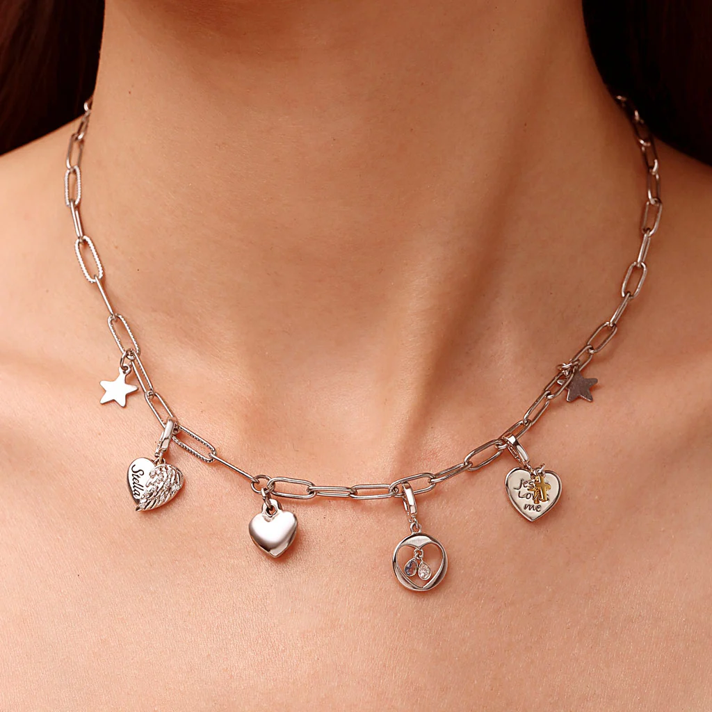 Gnoce Engravable Heart Wings Clasp Clusters Charm Platinum-plated Silver Blend - Image 6