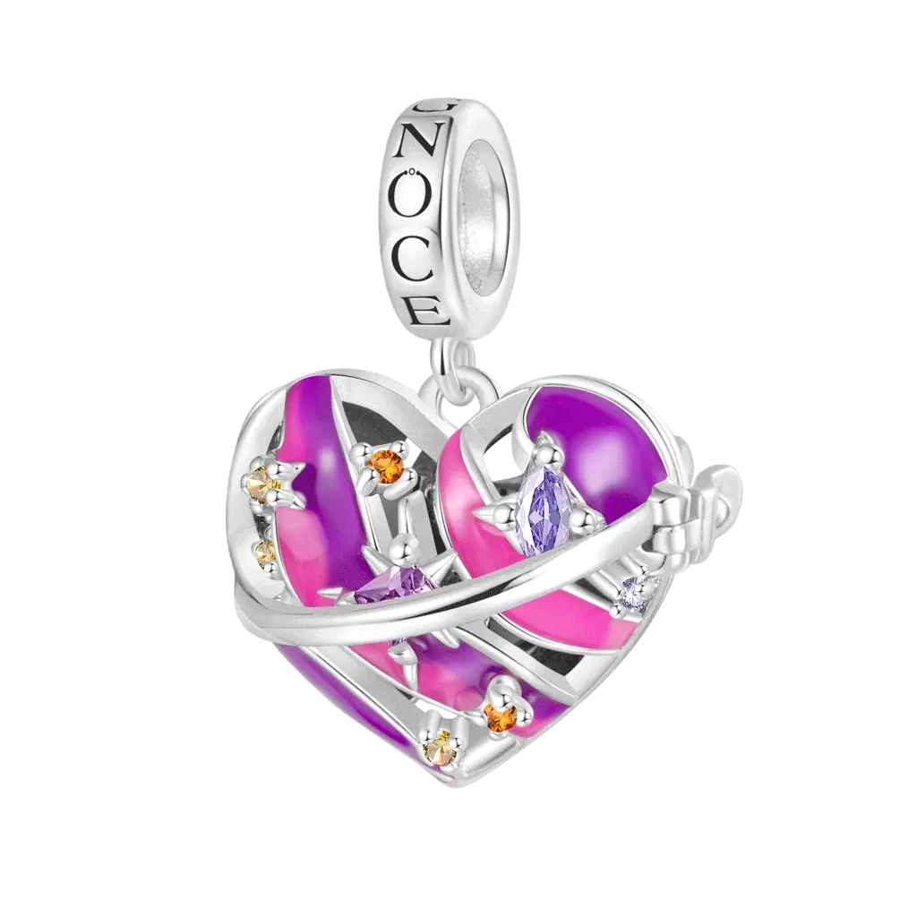 Gnoce Heart Solar System Saturn Charm Platinum-plated Silver Blend