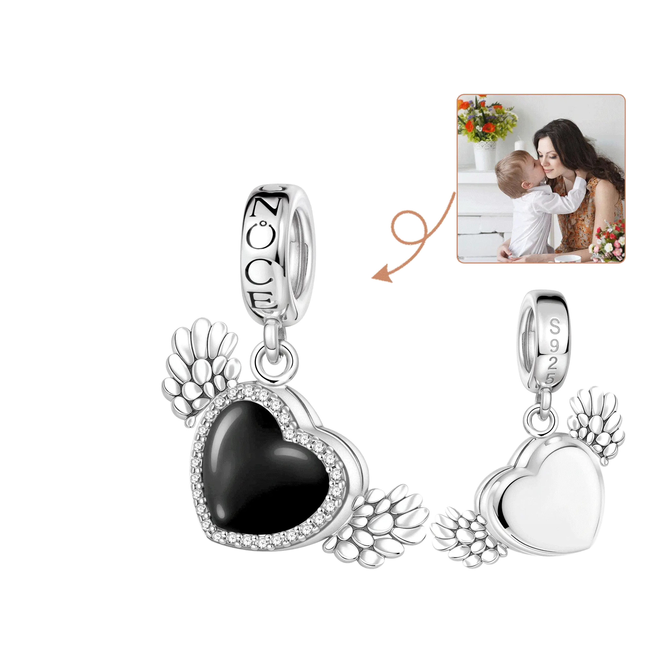 Gnoce Heating Color-changing Photo Angel Wings Charm Platinum-plated Silver Blend