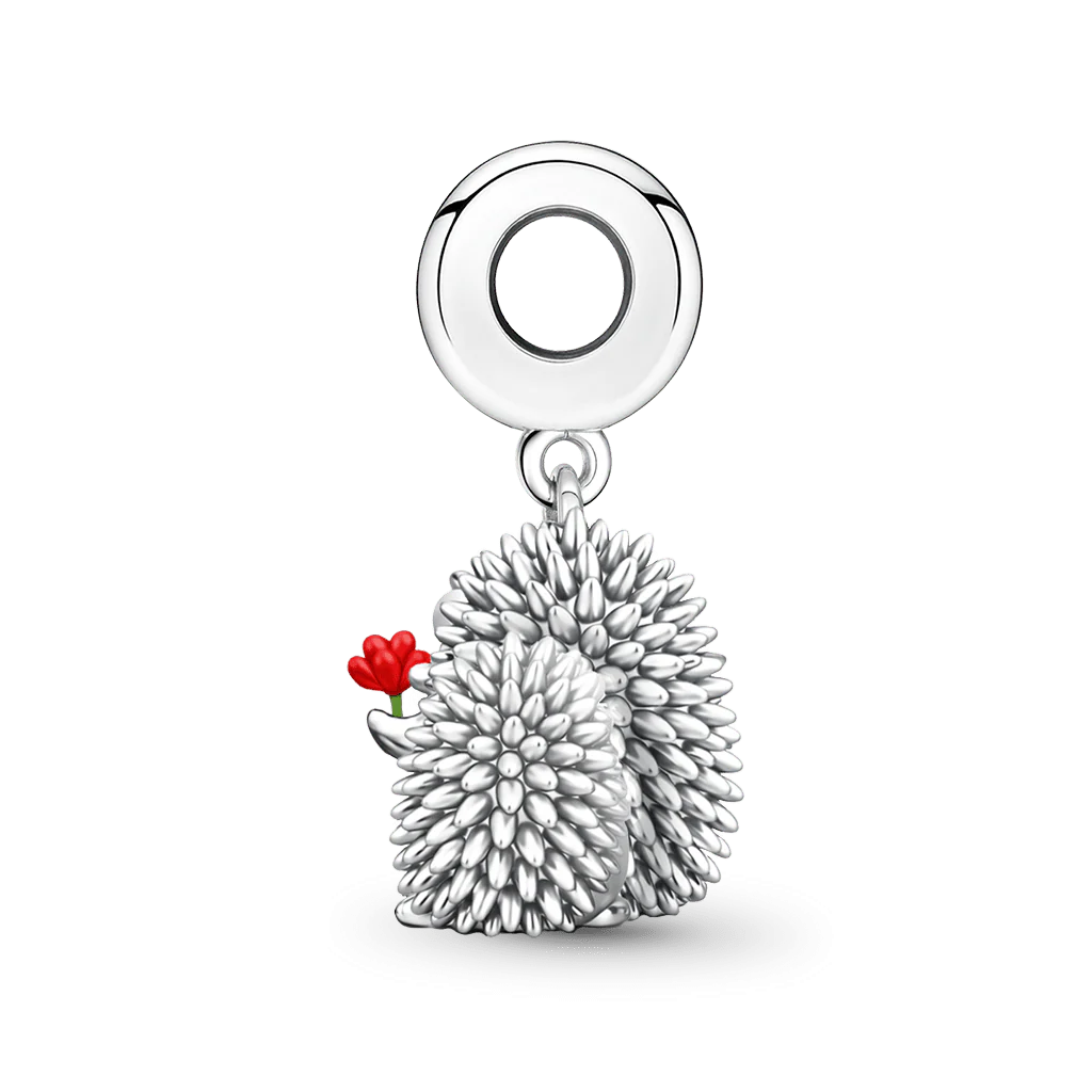 Gnoce Hedgehog Mother Child Holding Carnation Charm Platinum-plated Silver Blend - Image 5