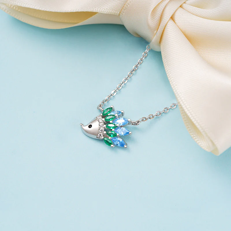 Gnoce Sparkling Hedgehog Necklace Platinum-plated Silver Blend - Image 3