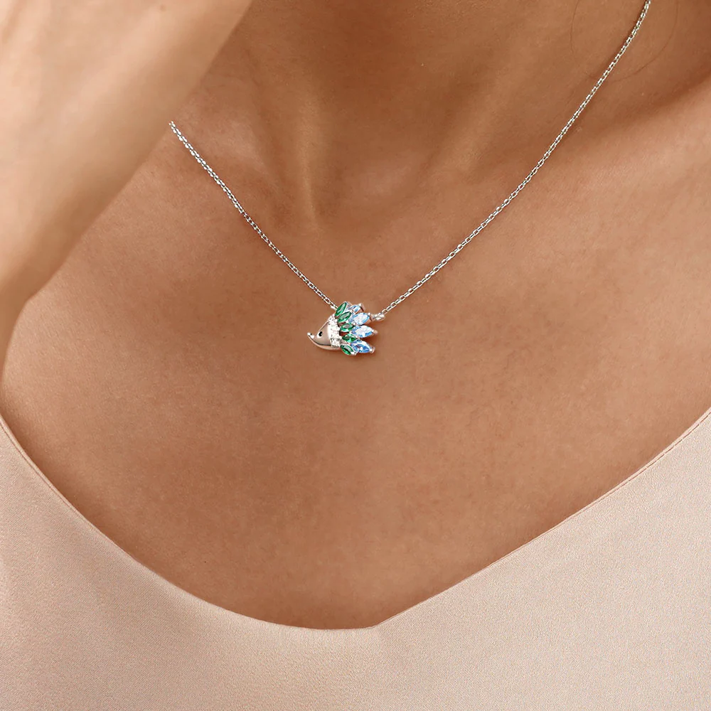 Gnoce Sparkling Hedgehog Necklace Platinum-plated Silver Blend - Image 5