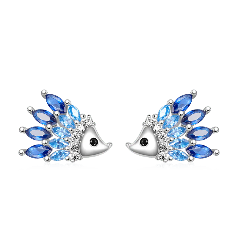 Gnoce Sparkling Hedgehog Stud Earrings Platinum-plated Silver Blend