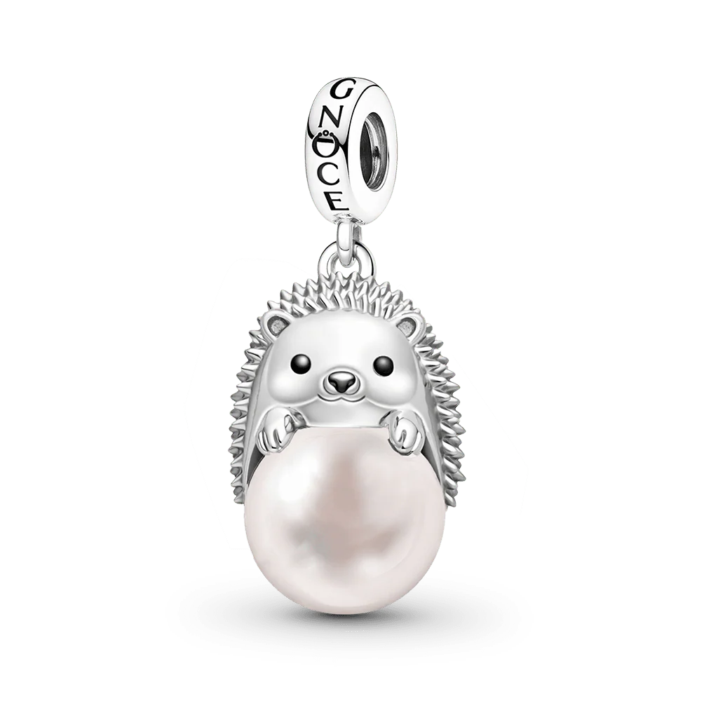 Gnoce Hedgehog with Pearl Charm Platinum-plated Silver Blend