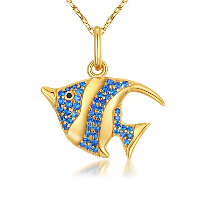 Heniochus Fish Necklace Inlaid with Shiny Spinels Gold Plated Sterling Silver Ocean Collection