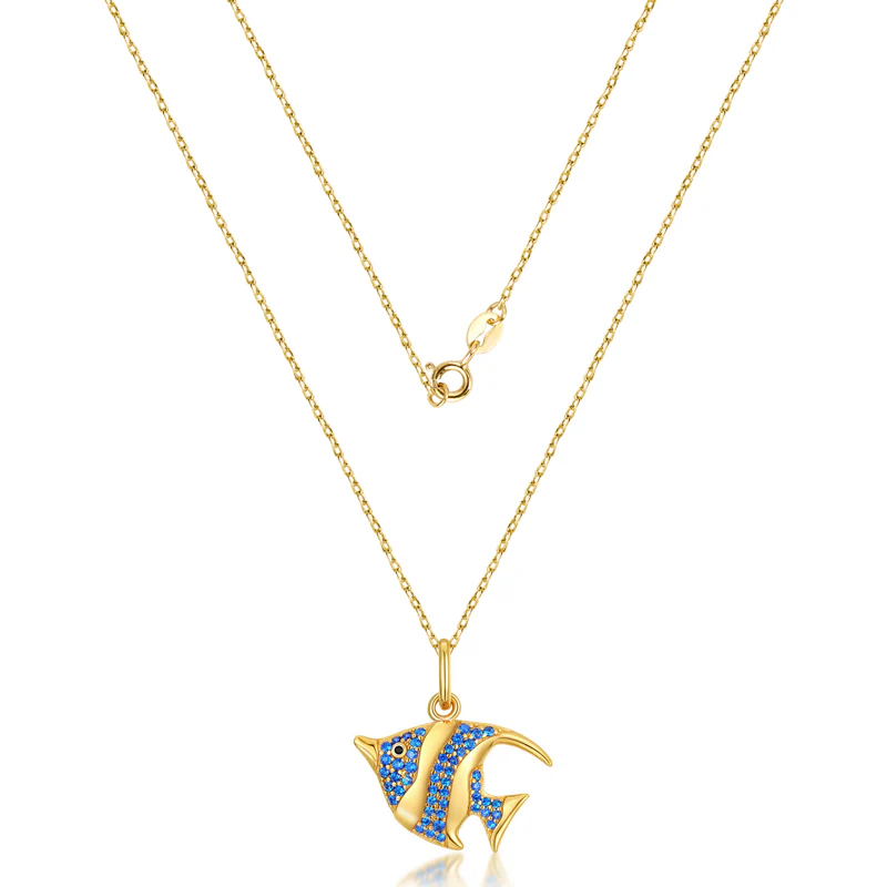 Heniochus Fish Necklace Inlaid with Shiny Spinels Gold Plated Sterling Silver Ocean Collection - Image 2